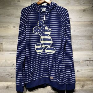 Disney Parks Full Zip Terry Hoodie Men’s Large Striped USA Flag Mickey Mouse